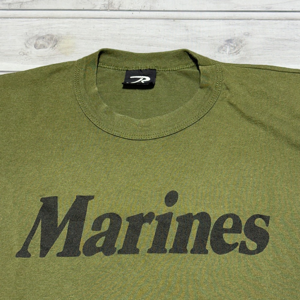 Rothco T-Shirt Mens XL Olive Green Marines Military Single Stitch VTG USA Tee